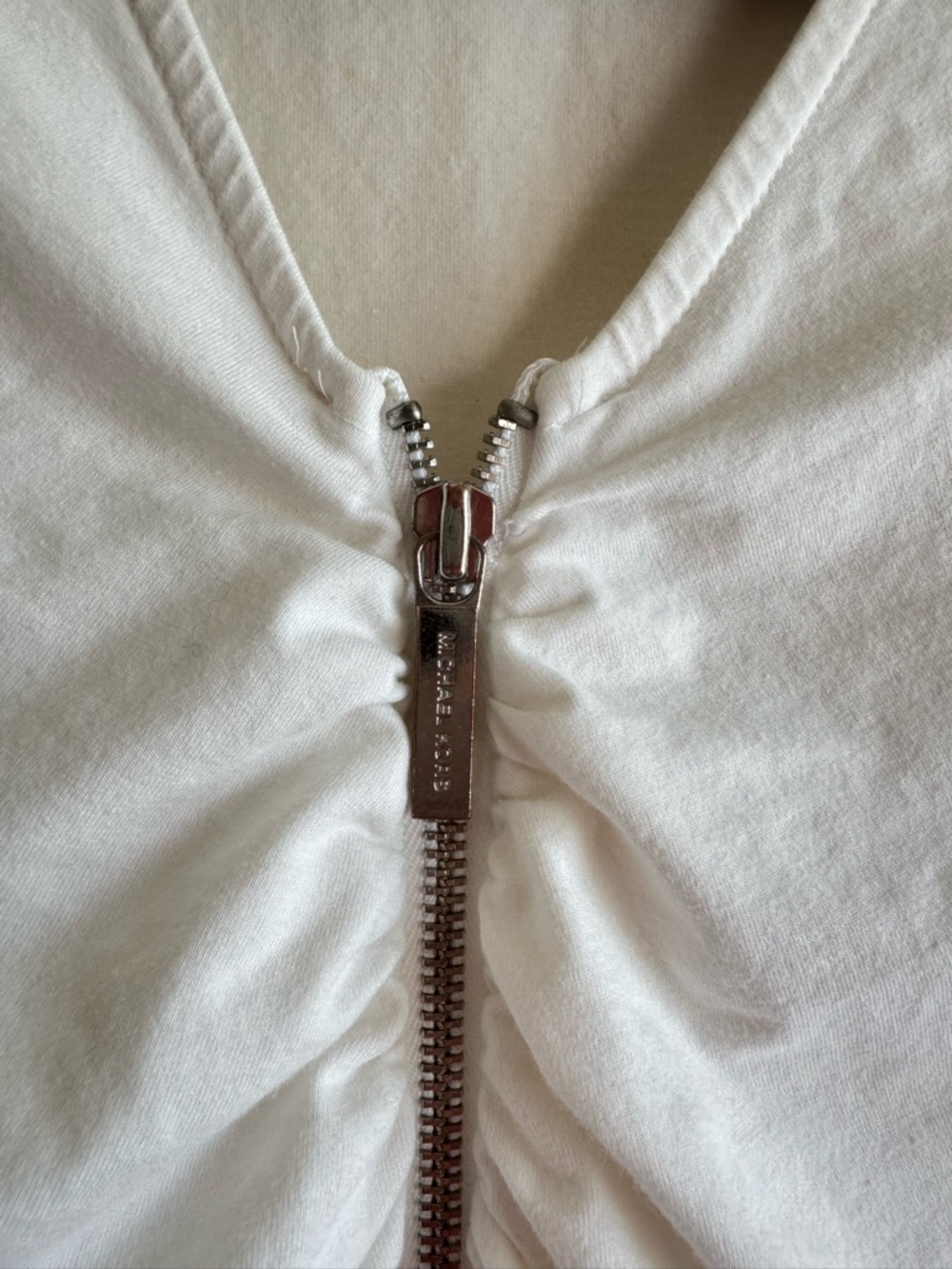 Michael Kors Long-Sleeve Ruched V-Neck Top with Front Zip - Picture 2 of 4